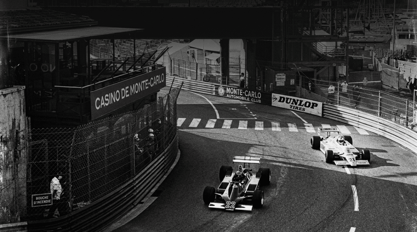 Archival black and white Monaco Grand Prix circuit